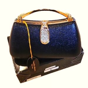 Isabella adams black lizard print evening bag nwt